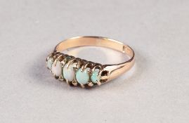 EDWARDIAN 9ct GOLD RING, with a lozenge shaped setting of five opals, Chester 1905, 2.5gms, ring