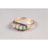 EDWARDIAN 9ct GOLD RING, with a lozenge shaped setting of five opals, Chester 1905, 2.5gms, ring