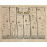 JOHN OGILBY ANTIQUE HAND COLOURED ROAD MAP OF LUDLOW TO CHESTER, (a continuation of the road map