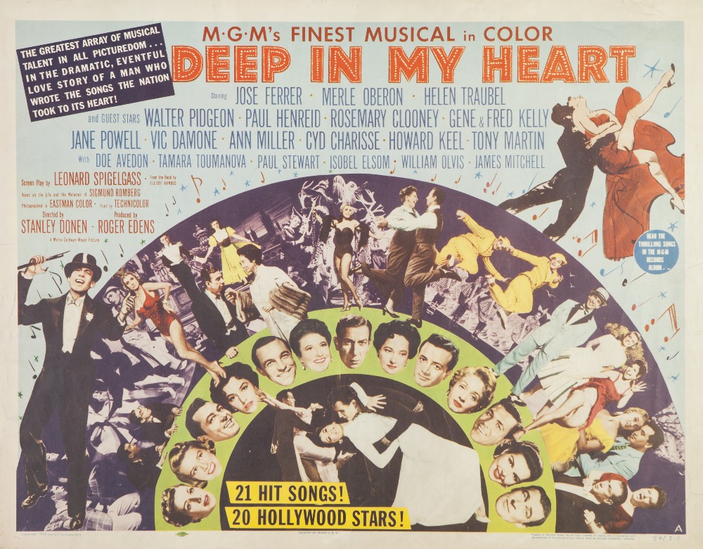 DEEP IN MY HEART M.G.M. 1954, US half sheet, style A, 21 1/2" x 27 1/2" featuring Jose Ferrer, Merle
