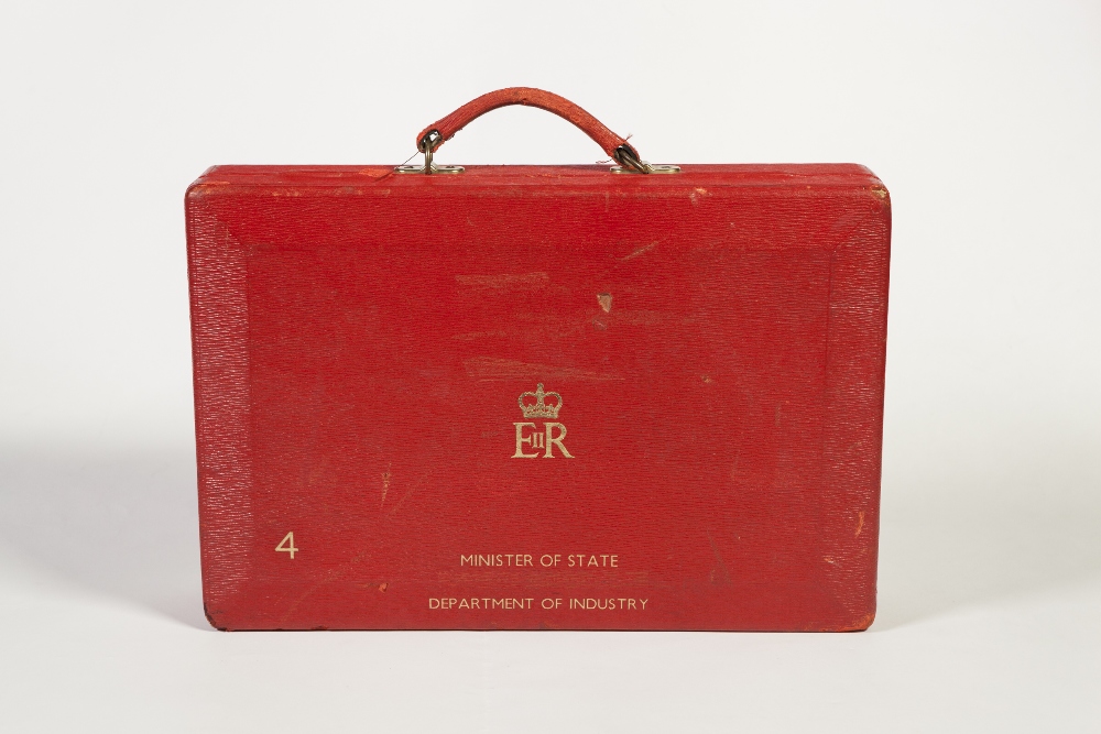 QUEEN ELIZABETH II MINISTER'S RED MOROCCO CLAD DESPATCH BOX, 'Minister of State Department of