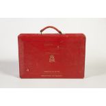 QUEEN ELIZABETH II MINISTER'S RED MOROCCO CLAD DESPATCH BOX, 'Minister of State Department of