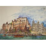 DOUG PATTERSON MIXED MEDIA The Royal Palace, Udaipur Signed and stamped 33" x 45" (83.8 x 114.3cm)