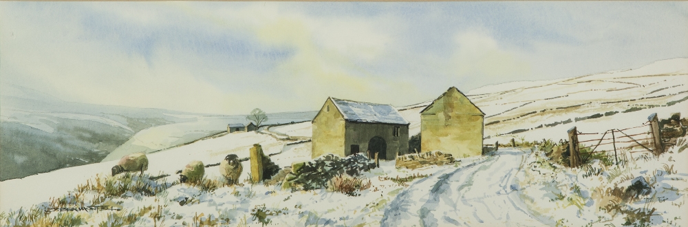 J. BEAUMONT (TWENTIETH CENTURY) TWO WATERCOLOUR DRAWINGS Extensive landscape with farm buildings, - Image 2 of 2