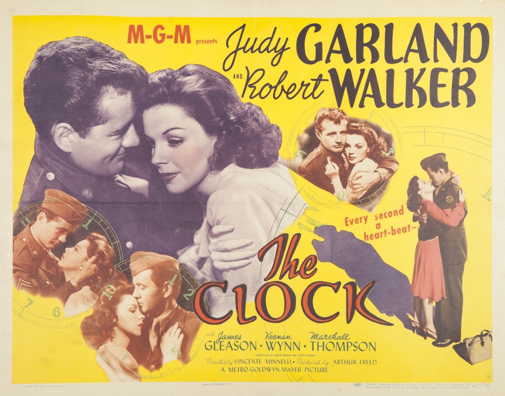 THE CLOCK M.G.M. 1945, US half sheet, style B, 21 3/4" x 27 3/4", featuring Judy Garland and
