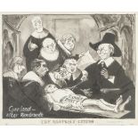 NICHOLAS GARLAND (b.1935) THREE POLITICAL CARTOONS 'The Anatomy Lesson', 'After Rembrandt' 10 ½" x