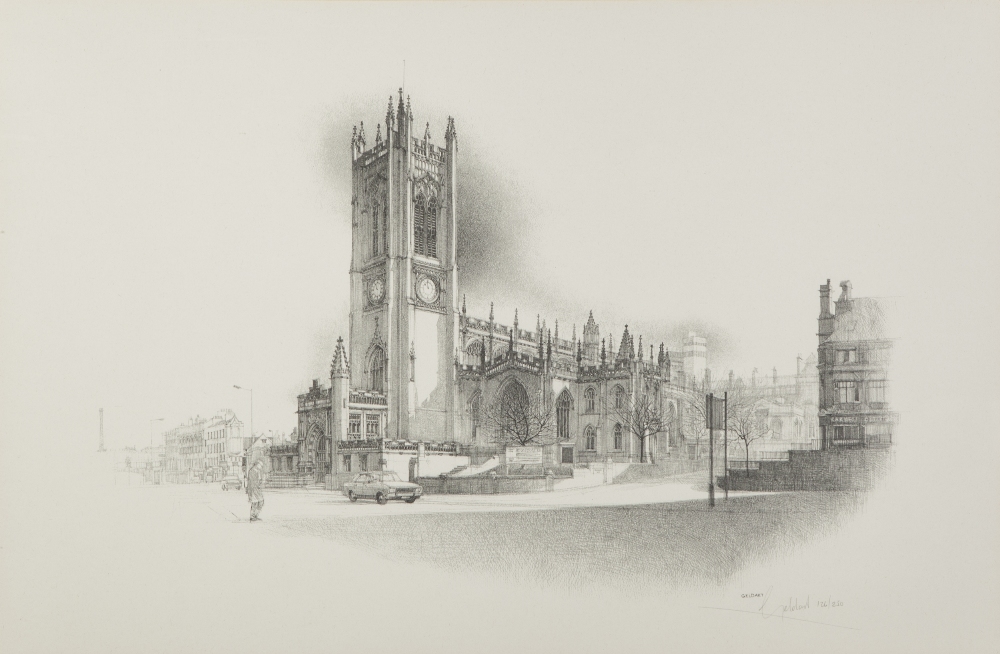 WILLIAM GELDART ARTIST SIGNED LIMITED EDITION PRINT OF A PENCIL DRAWING Manchester Cathedral (126/