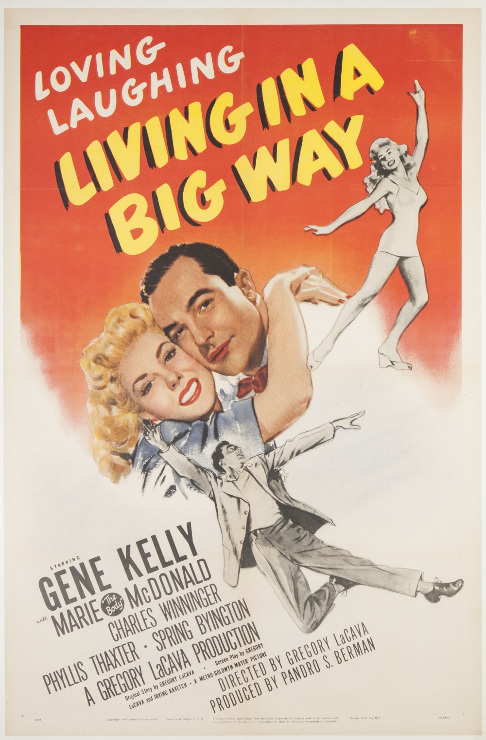 LIVING IN A BIG WAY 1947 M.G.M. US one sheet, 41" x 27" featuring Gene Kelly and Marie McDonald,
