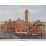 P. CUNNINGHAM SET OF SIX LIMITED EDITION COLOUR PRINTS Bygone Manchester and district street scenes: