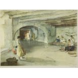 SIR WILLIAM RUSSELL FLINT ARTIST SIGNED COLOUR PRINT 'Festal Preparations, Manosque' Signed and with