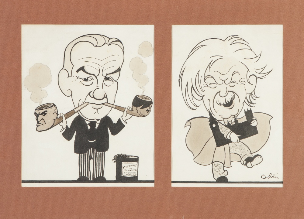 GOBLIN? (TWENTIETH CENTURY) PEN AND WASH Two caricatures, 'Harmony' and Lloyd George' signed 9 ¼"