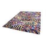 MISONI USA, MODERN BRIGHTLY COLOURED ABSTRACT PATTERN DEEP WOOL PILE RUG with candy stripe multi-