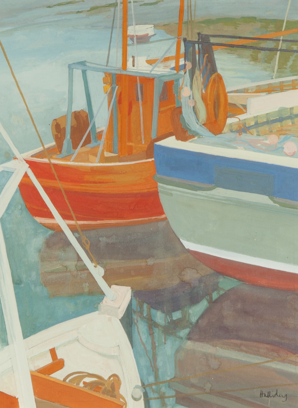 IRENE HALLIDAY (b.1931) GOUACHE Fishing boats Signed 11" x 82 (28cm x 20.3cm)