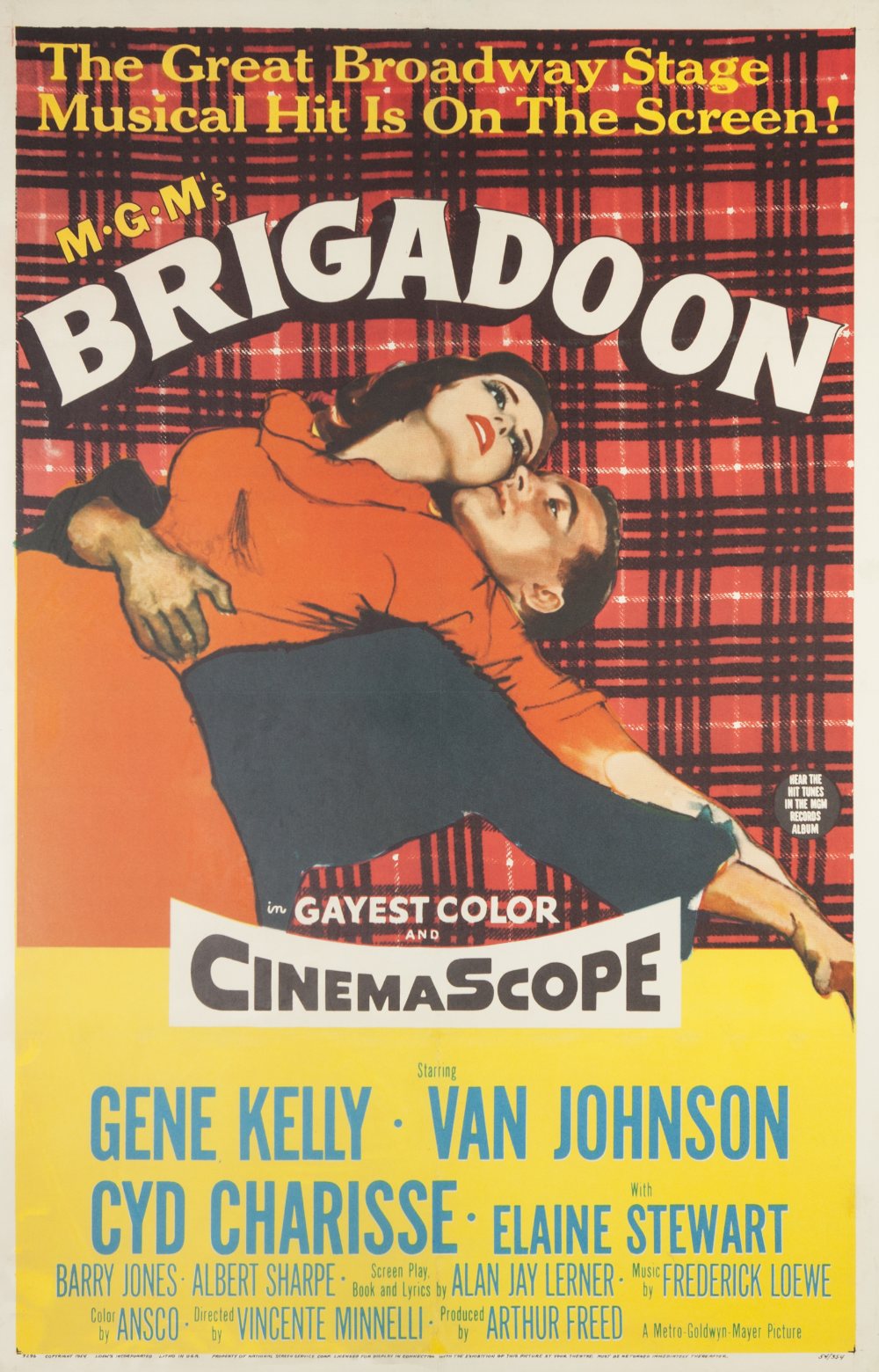 BRIGADOON 1954 M.G.M. US ONE SHEET, 41" x 26 1/2" featuring Gene Kelly, Van Johnson, Cyd Charisse,