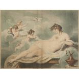 BARTOLOZZI AFTER CIPRIANI 19th CENTURY COLOURED ENGRAVING Classical scene reclining female nude,