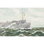 T. CARTER (TWENTIETH CENTURY) OIL PAINTING British Naval Warship Signed 11 ½" x 17 ½" (29.2cm x 44.