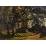 S.L. (NINETEENTH CENTURY) OIL PAINTING ON CANVAS LAID DOWN ON BOARD Figures on a country path in a