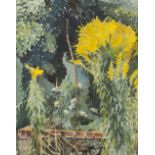 GERTRUDE FRANKLIN WHITE (TWENTIETH CENTURY) OIL PAINTING ON PAPER 'Golden Rod', floral study,