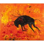 JOHN CHARLES 'BARRY' STOCKTON (TWENTIETH CENTURY) ACRYLIC ON CANVAS The Dying Bull Signed and