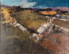 GEOFF CHILTON (TWENTIETH/ TWENTY FIRST CENTURY) OIL ON CANVAS 'Allotments in Winter' Signed and