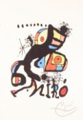 •JOAN MIRO (1893 - 1983) ARTIST SIGNED COLOURED LITHOGRAPHIC PRINT with 'Ministerio de cultura -