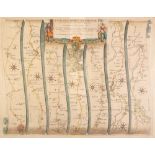 ANTIQUE HAND COLOURED ROAD MAP, 'YORK TO WEST CHESTER' BY JOHN OGILBY, 13 ¼" x 17 ¼" (33.7cm x 43.