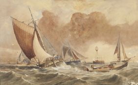 ASCRIBED F.J. ALDRIDGE (NINETEENTH CENTURY) WATERCOLOUR DRAWING Fishing smacks in rough sea, Signed,