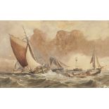 ASCRIBED F.J. ALDRIDGE (NINETEENTH CENTURY) WATERCOLOUR DRAWING Fishing smacks in rough sea, Signed,