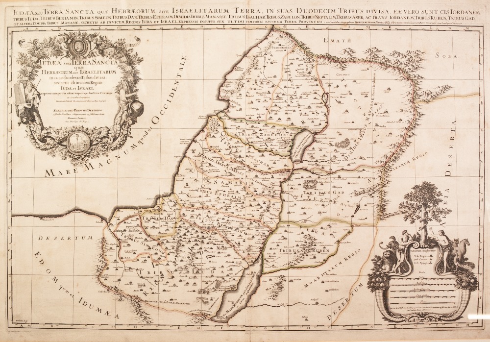 ANTIQUE MAP OF JUDA AND ISRAEL BY HERBERT JAILLOT,with outlined colouring showing the twelve