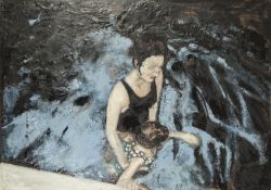 J. CHADDERTON (twentieth/ twenty first century) COLD WAX PAINTING ON MANUFACTURED BOARD Woman