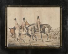AFTER H. ALKEN SUITE OF SIX HAND COLOURED PRINTS EQUESTRIAN HUNTING SCENES 9" X 12" (22.9cm x 30.