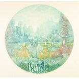 MICHAEL ***** ETCHINGS PRINTED IN COLOUR, A SET OF FIVE Circular imaginary landscapes inscribed in