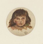 ASCRIBED TO GEORGE FREDERICK WATTS R.A. OIL ON PAPER, CIRCULAR Study of a young girl's head Signed