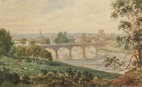 BRITISH SCHOOL (Nineteenth Century) WATERCOLOUR A View of Kelso, Scotland from Maxwell Heugh with