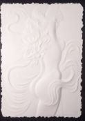 A CONTEMPORARY SCULPTURED THICK EMBOSSED PAPER STUDY OF A NUDE FEMALE FIGURE, in bas-relief