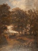 UNATTRIBUTED (EIGHTEENTH/ NINETEENTH CENTURY) OIL PAINTING ON CANVAS Wooded landscape with girl at a