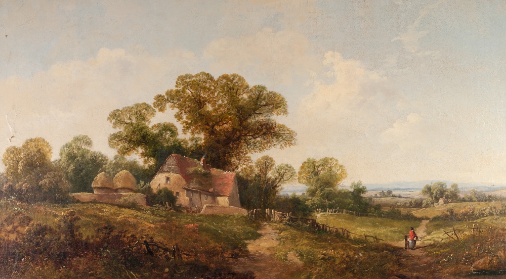 BRITISH SCHOOL (nineteenth century) OIL PAINTING ON CANVAS Rural landscape with a cottage and