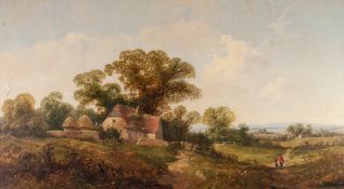 BRITISH SCHOOL (nineteenth century) OIL PAINTING ON CANVAS Rural landscape with a cottage and