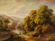 CHARLES (Twentieth Century) OIL PAINTING ON PANEL Extensive river landscape with woman and child