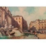 ITALIAN SCHOOL (MODERN) OIL PAINTING ON CANVAS Plein air sketch of Roman fountain Indistinctly