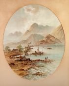 AN EARLY 1900S OVAL CHROMOLITHOGRAPHIC COLOUR PRINT OF LOCH CARRON Framed and glazed 32" x 27 1/