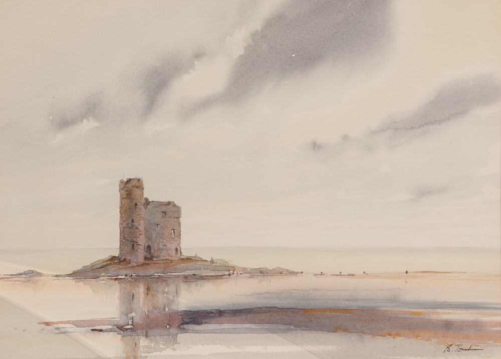 BARBARA TOMLINSON (Contemporary) WATERCOLOUR 'Ruined Tower, West of Ireland' Signed 9 1/4" x 13" (