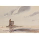 BARBARA TOMLINSON (Contemporary) WATERCOLOUR 'Ruined Tower, West of Ireland' Signed 9 1/4" x 13" (