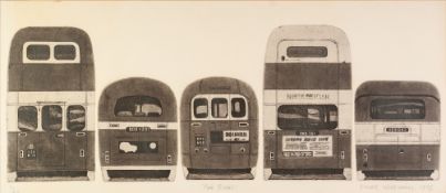 DEREK WILKINSON (1921-2001) ARTIST SIGNED LIMITED EDITION ETCHING 'Five Buses', (11/20) Signed,