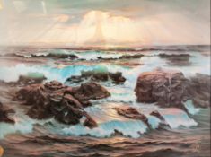 UNATTRIBUTED COLOUR PRINT Coastal Scene at Sunrise Indistinctly signed 22 ½" x 29 ½" (57.2cm x
