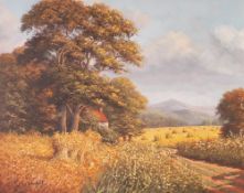 RICHARD WOOD (Modern) OIL PAINTING ON CANVAS Summer landscape Signed 16" x 20" (40.5 x 51cm) and P.