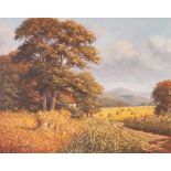 RICHARD WOOD (Modern) OIL PAINTING ON CANVAS Summer landscape Signed 16" x 20" (40.5 x 51cm) and P.