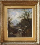 19TH CENTURY ENGLISH SCHOOL PAIR OF OIL PAINTINGS ON CANVAS 'WATERFALLS' SIGNED WITH INITIALS T.S.B.