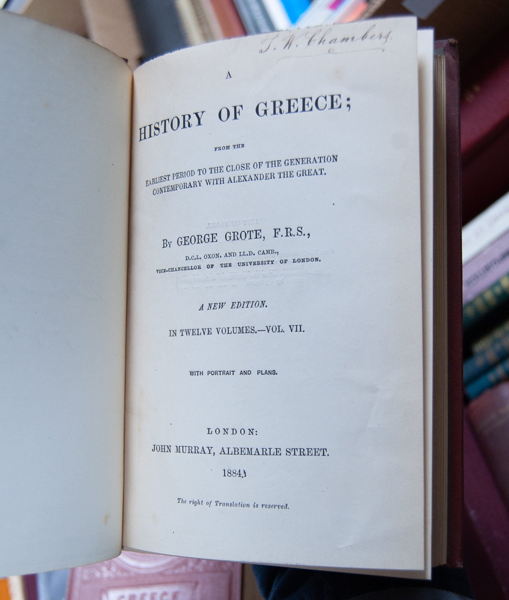 GROTES - HISTORY OF GREECE, 12 vols. Published John Murray 1884. Greek English Lexicon complied by - Image 3 of 3