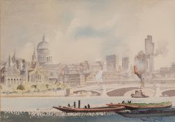 DENIS LORD (1926-2013) WATERCOLOUR View of the Thames with St. Paul's beyond Signed 9 1/4" x 13 1/4"